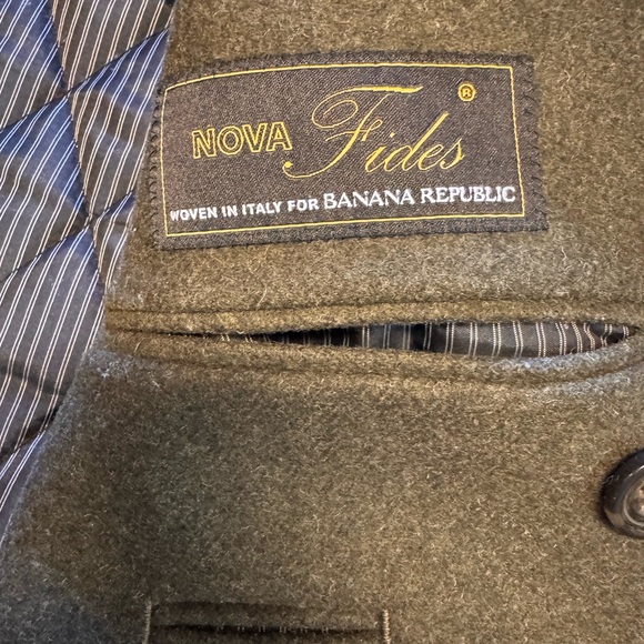 Vintage Banana Republic Men's Olive Double Breasted Pea Coat - Picture 9 of 10